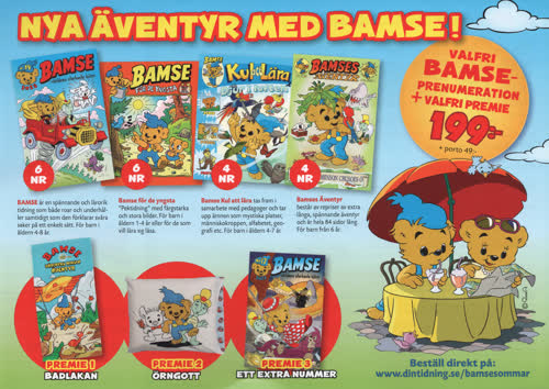 Nya äventyr med Bamse! Valfri Bamse-prnumeration + valfri premie