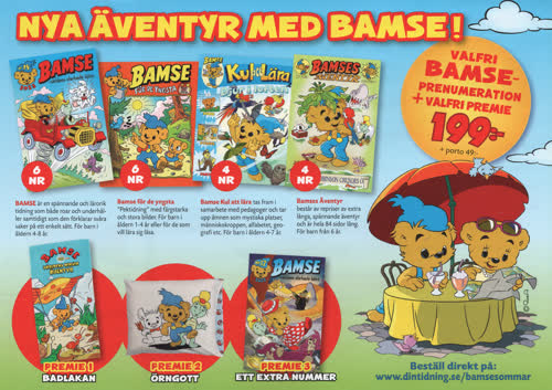 Nya äventyr med Bamse! Valfri Bamse-prenumeration + valfri premie