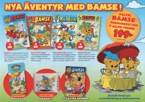 Nya äventyr med Bamse! Valfri Bamse-prenumeration + valfri premie