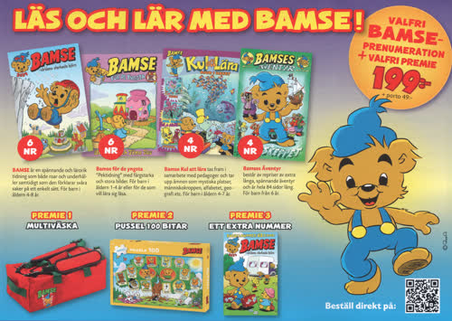 Läs och lär med Bamse! Valfri Bamse-prenumeration + valfri premie