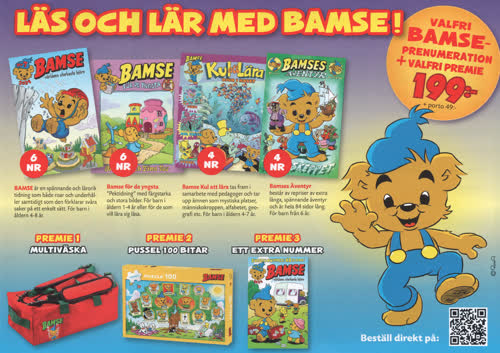 Läs och lär med Bamse! Valfri Bamse-prenumeration + valfri premie