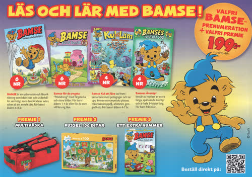 Läs och lär med Bamse! Valfri Bamse-prenumeration + valfri premie