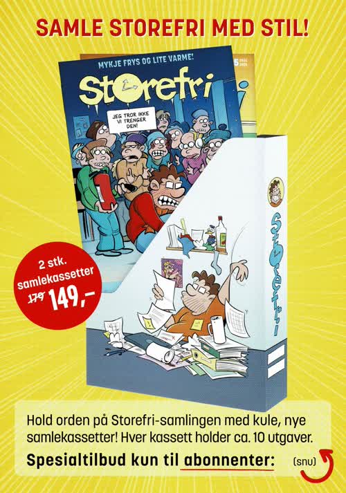 Spesialtilbud til abonnenter på 2 stk. samlekassetter til Storefri-blader (Løstbilag i abo. utgaven).