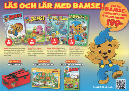 Läs och lär med Bamse! Valfri Bamse-prenumeration + valfri premie