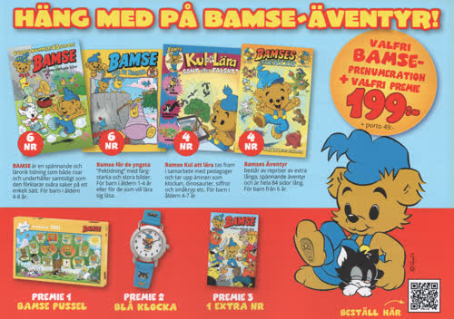 Häng med på Bamse-äventyr! Valfri Bamse-prenumeration + valfri premie