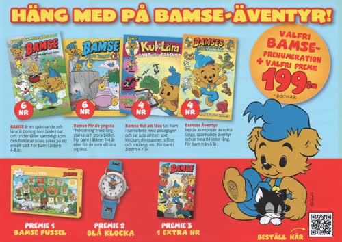 Häng med på Bamse-äventyr! Valfri Bamse-prenumeration + valfri premie